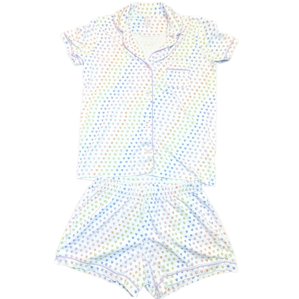 Roller Rabbit Disco Hearts Polo Pajamas Cotton Short Set Womens Size XS